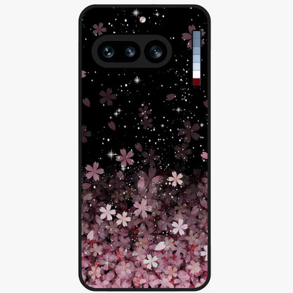 Small Starry Flowers Glass Case showing flat back view with delicate starry floral artwork and glossy glass finish.