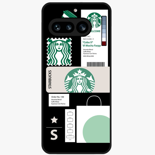 Starbucks Mocha Glass Case showing flat back view with coffee inspired artwork and glossy glass finish.