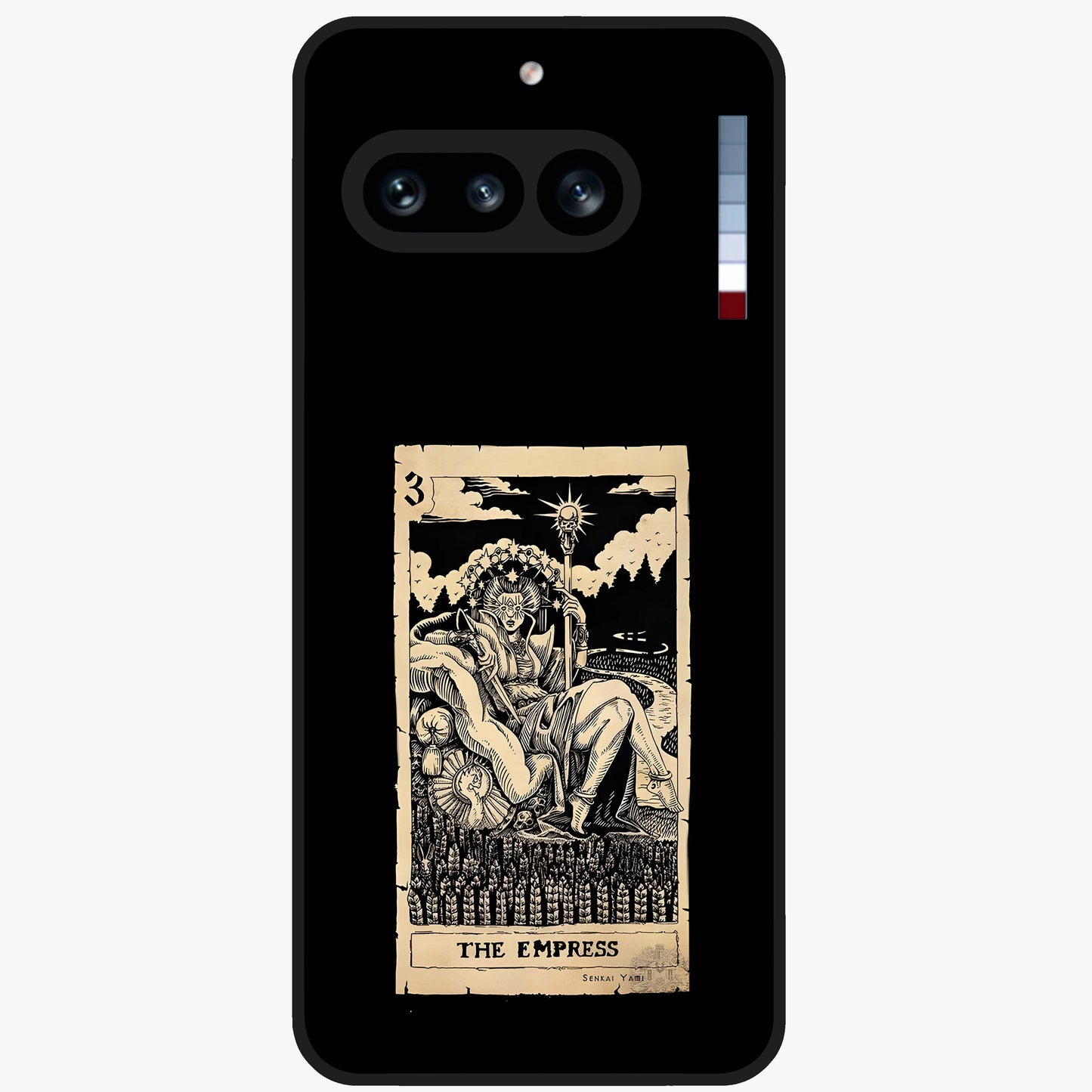 The Empress Glass Case showing flat back view with regal feminine artwork and glossy glass finish.