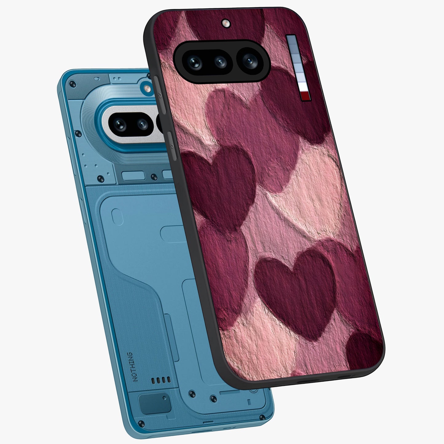 Layered Paper Hearts Glass Case displayed in angled mockup highlighting creative paper craft heart design with romantic aesthetic.