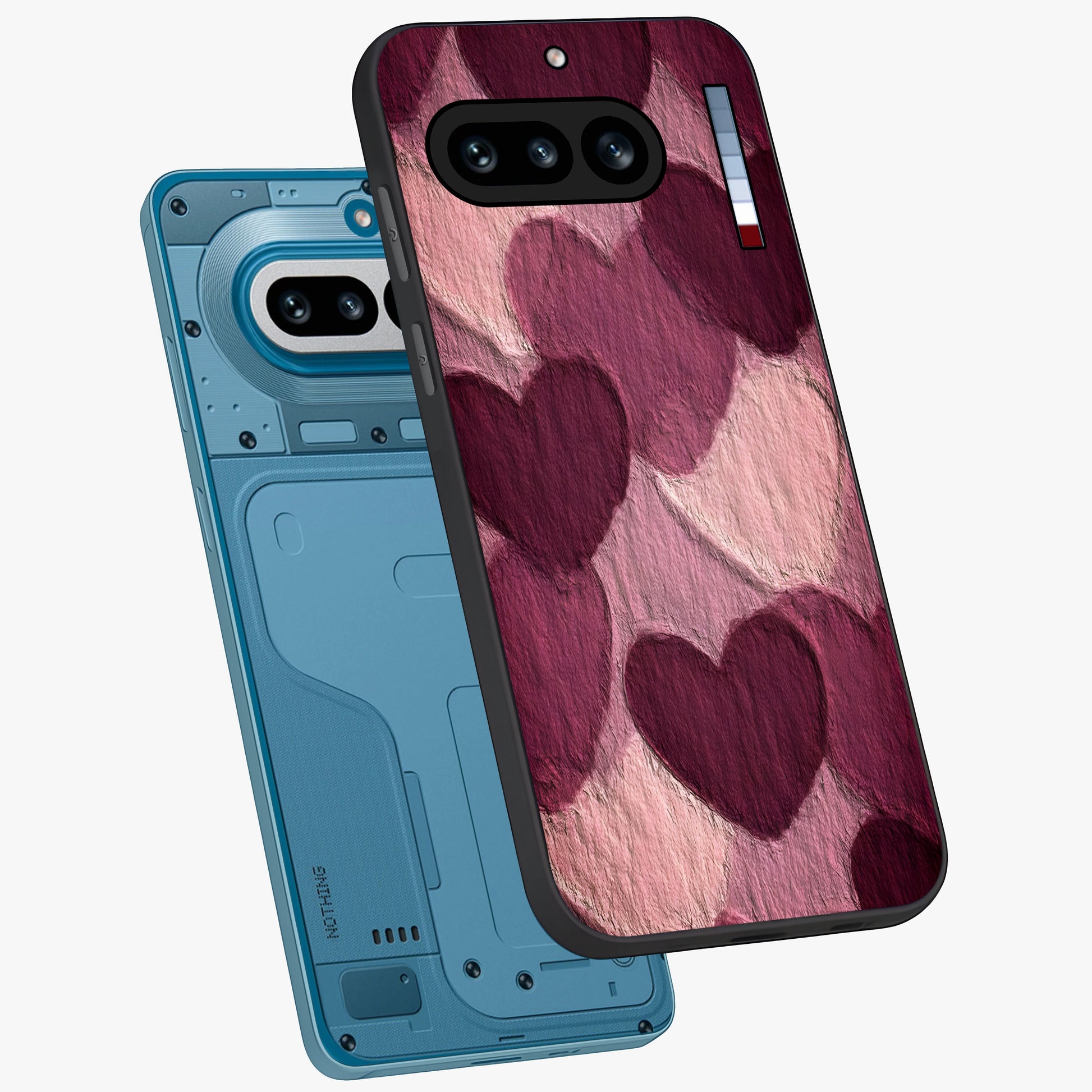 Layered Paper Hearts Glass Case displayed in angled mockup highlighting creative paper craft heart design with romantic aesthetic.