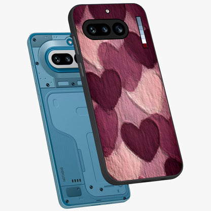 Layered Paper Hearts Glass Case displayed in angled mockup highlighting creative paper craft heart design with romantic aesthetic.