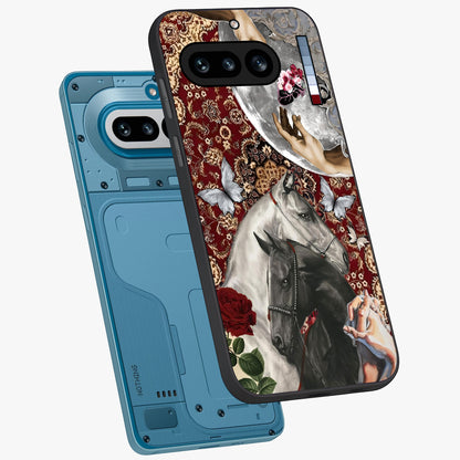 Moonlit Royal Stallion Glass Case displayed in angled mockup highlighting powerful stallion illustration with royal night aesthetic.