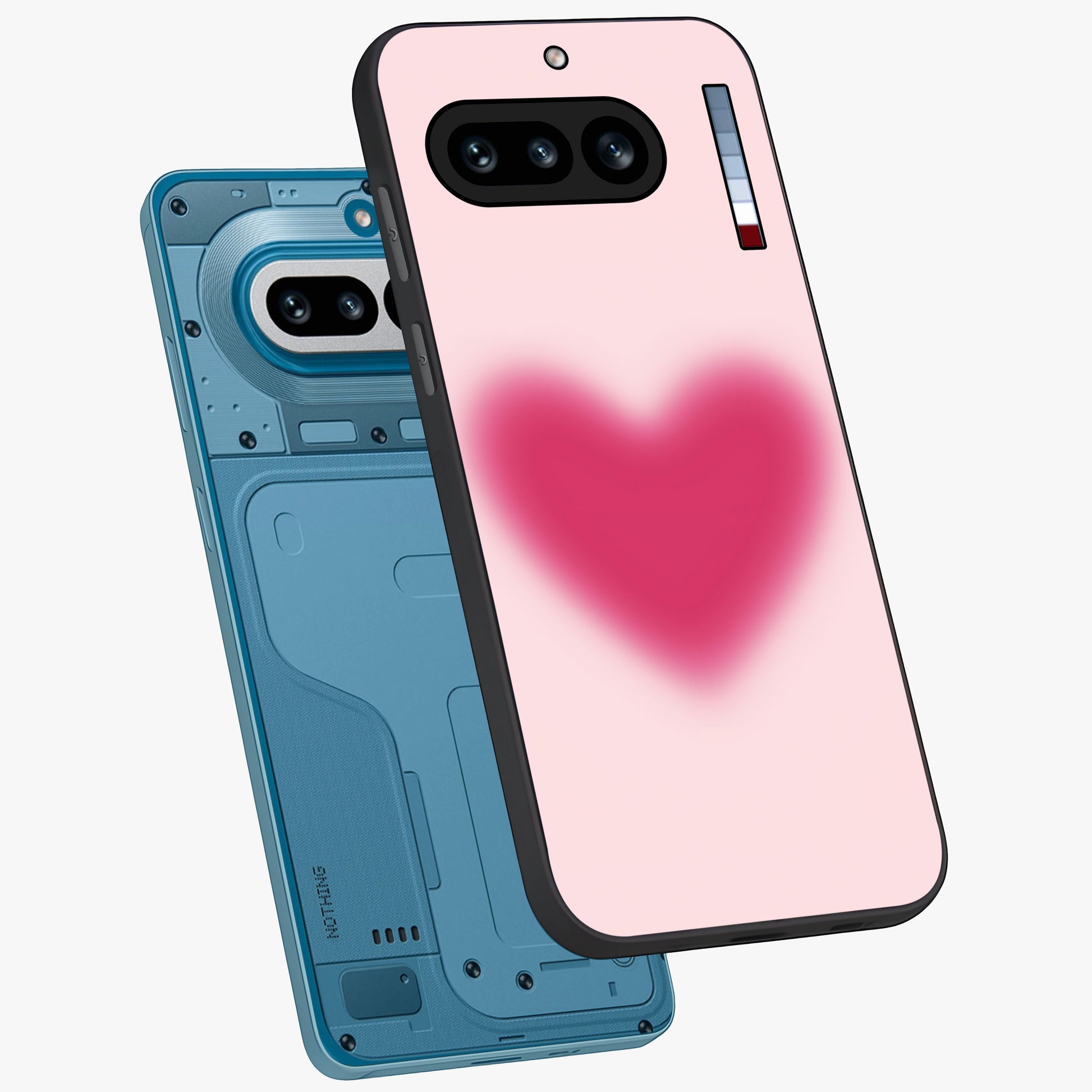 Pink Aura Heart Glass Case displayed in angled mockup highlighting vibrant pink heart design with dreamy aura aesthetic.