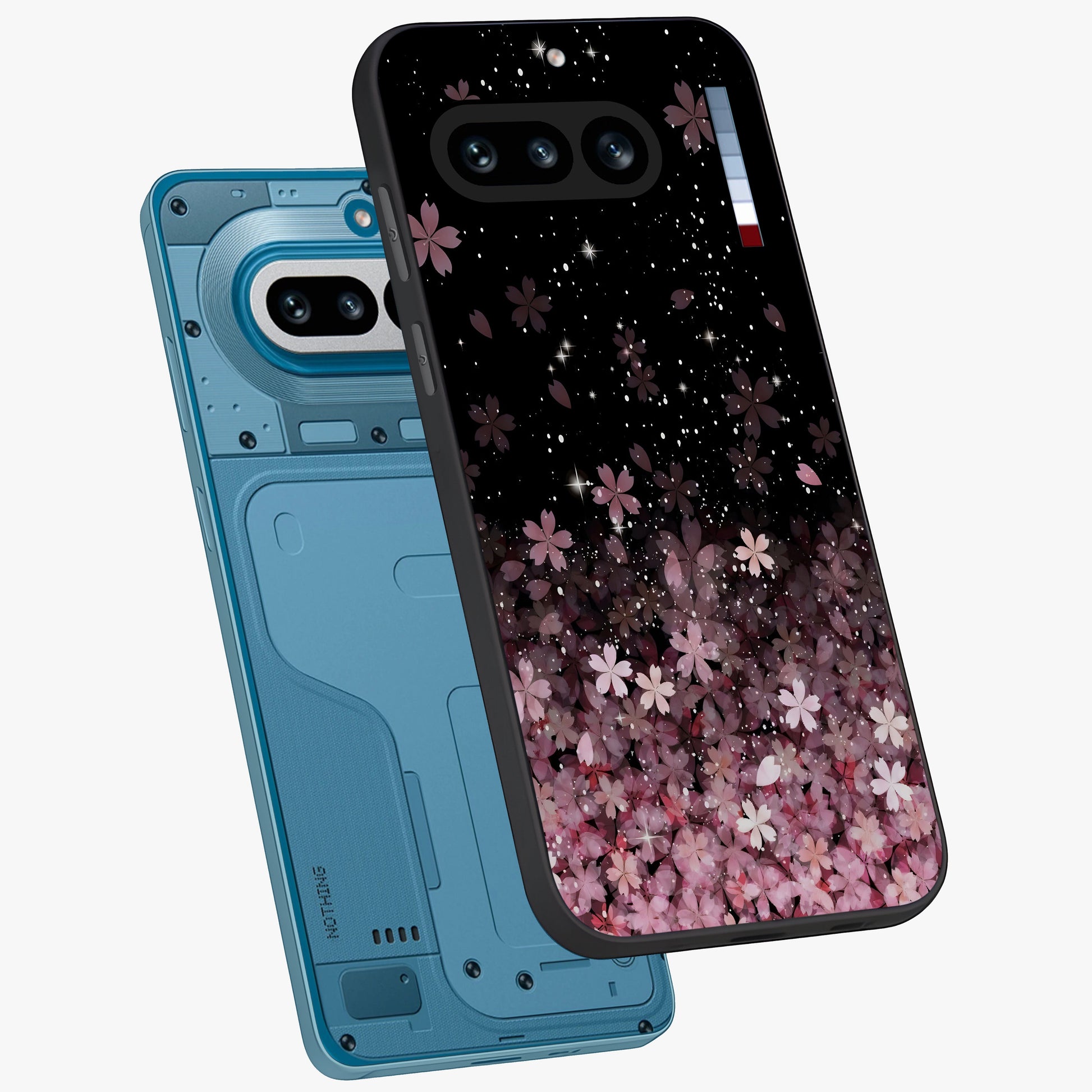 Small Starry Flowers Glass Case displayed in angled mockup highlighting tiny flower pattern with celestial aesthetic style.