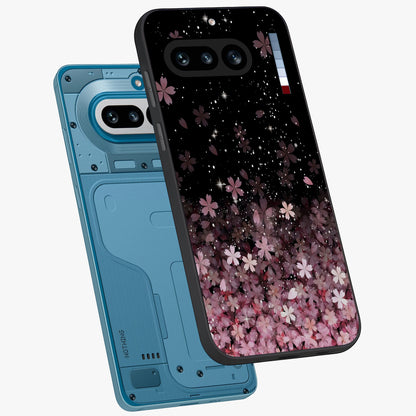 Small Starry Flowers Glass Case displayed in angled mockup highlighting tiny flower pattern with celestial aesthetic style.