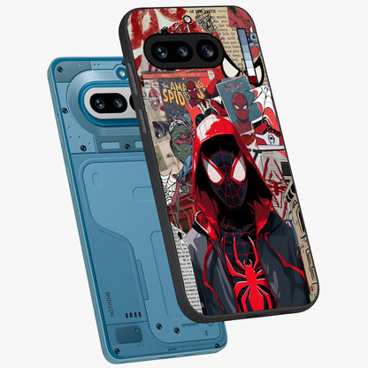 Spider Collage Street Glass Case displayed in angled mockup highlighting dynamic street style collage design with comic aesthetic.