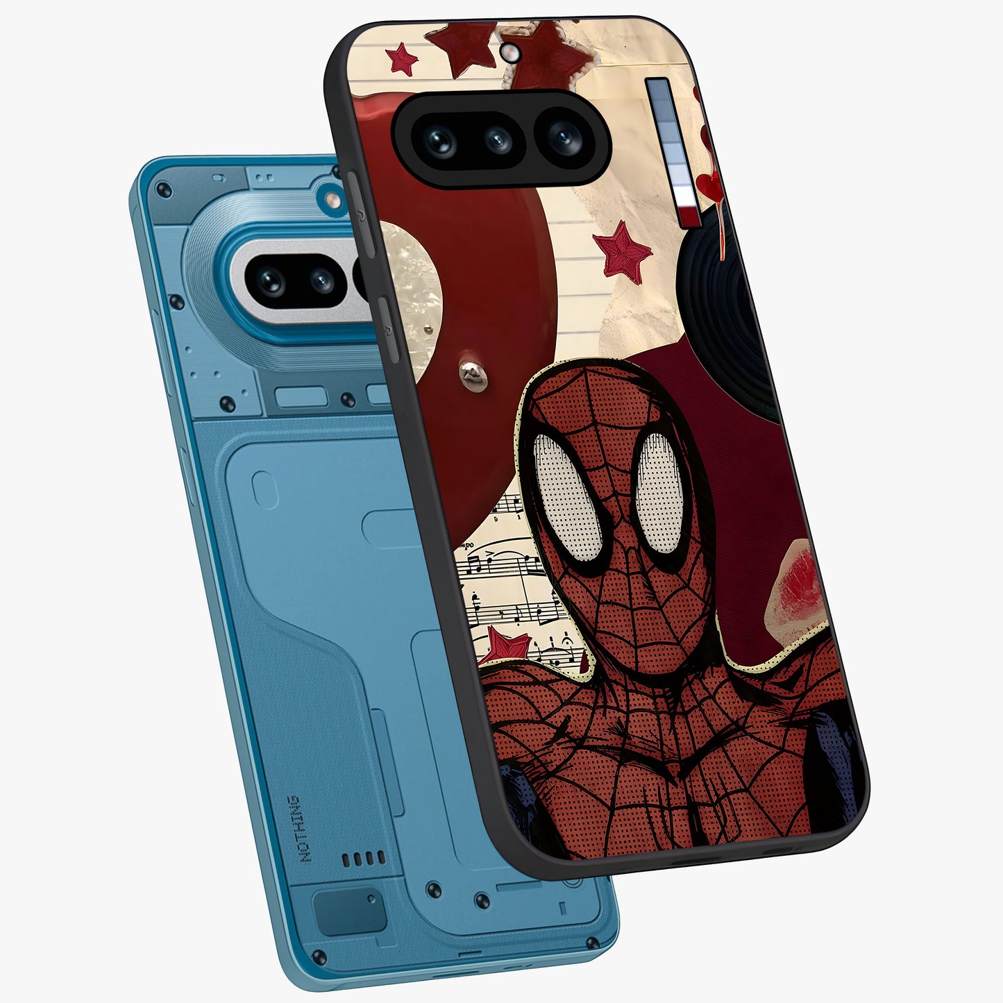 Web Warrior Vibes Glass Case displayed in angled mockup highlighting dynamic web design with comic style aesthetic.