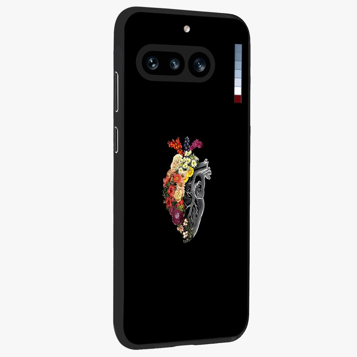 Heart With Flowers Glass Case upright view showcasing decorative heart and floral artwork with sweet romantic theme.