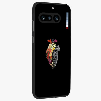 Heart With Flowers Glass Case upright view showcasing decorative heart and floral artwork with sweet romantic theme.