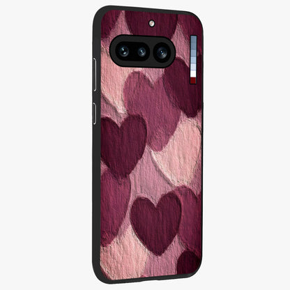 Layered Paper Hearts Glass Case upright view showcasing decorative layered heart artwork with sweet love theme.
