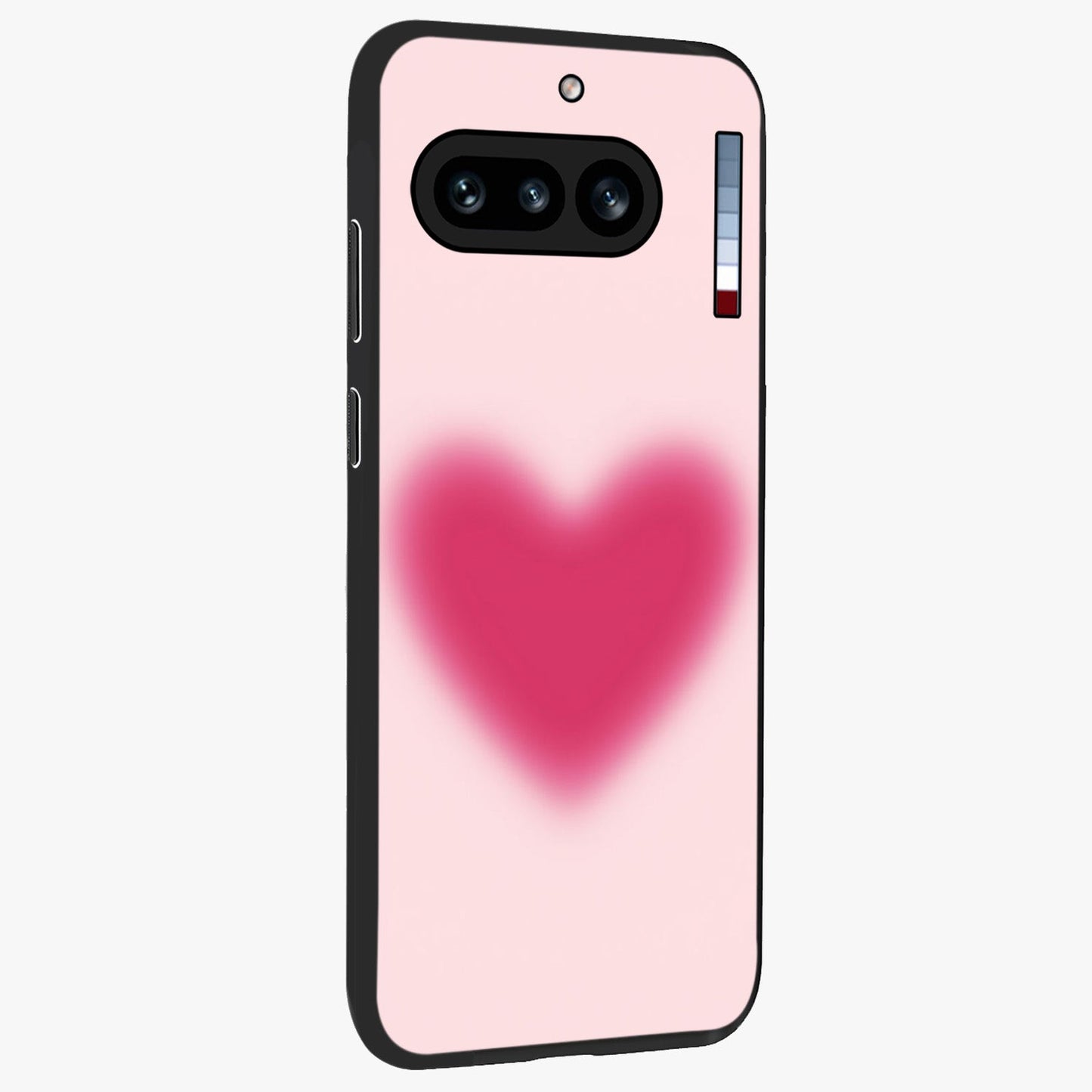 Pink Aura Heart Glass Case upright view showcasing romantic heart artwork with soft pastel theme.