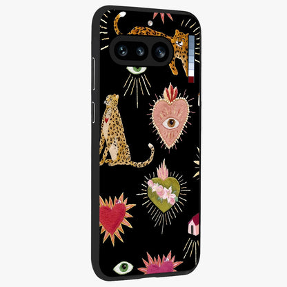 Sacred Jungle Heart Glass Case upright view showcasing vibrant jungle artwork with symbolic heart theme.