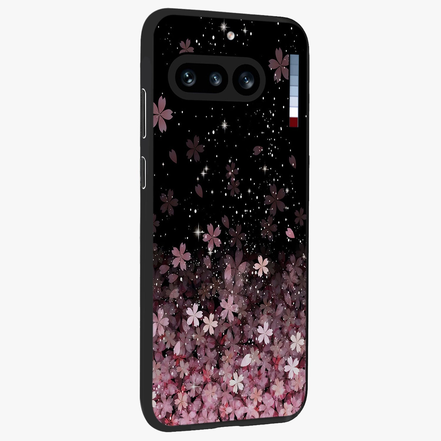 Small Starry Flowers Glass Case upright view showcasing charming floral artwork with dreamy starry theme.