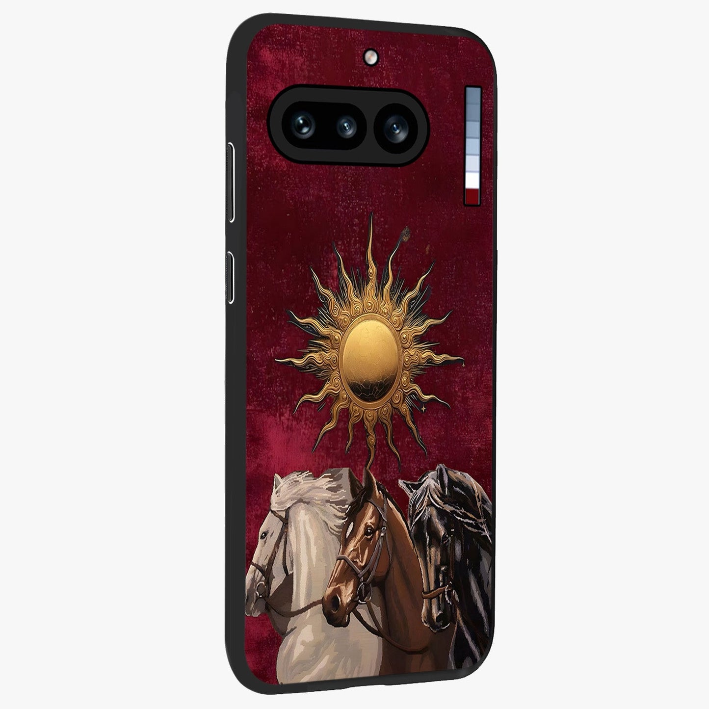 Solar Riders Glass Case upright view showcasing energetic rider artwork with bold adventure theme.
