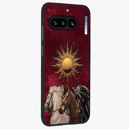 Solar Riders Glass Case upright view showcasing energetic rider artwork with bold adventure theme.