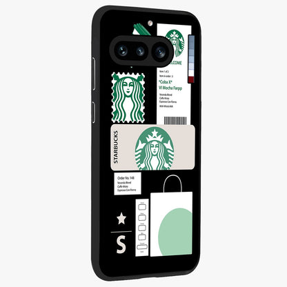 Starbucks Mocha Glass Case upright view showcasing trendy coffee inspired artwork with modern lifestyle theme.