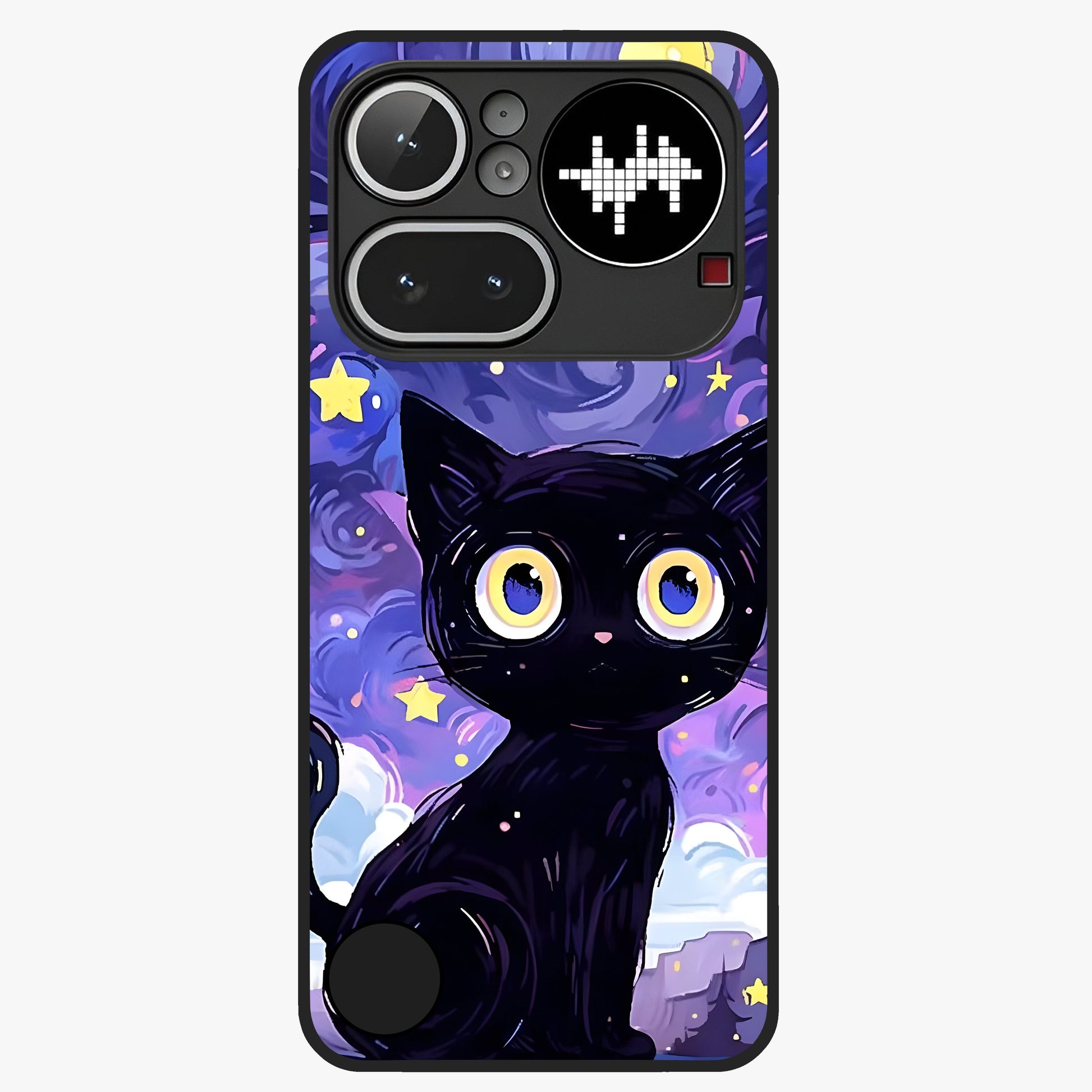 Abstract Cat Art Glass Case showing flat back view with artistic cat illustration and glossy glass finish.