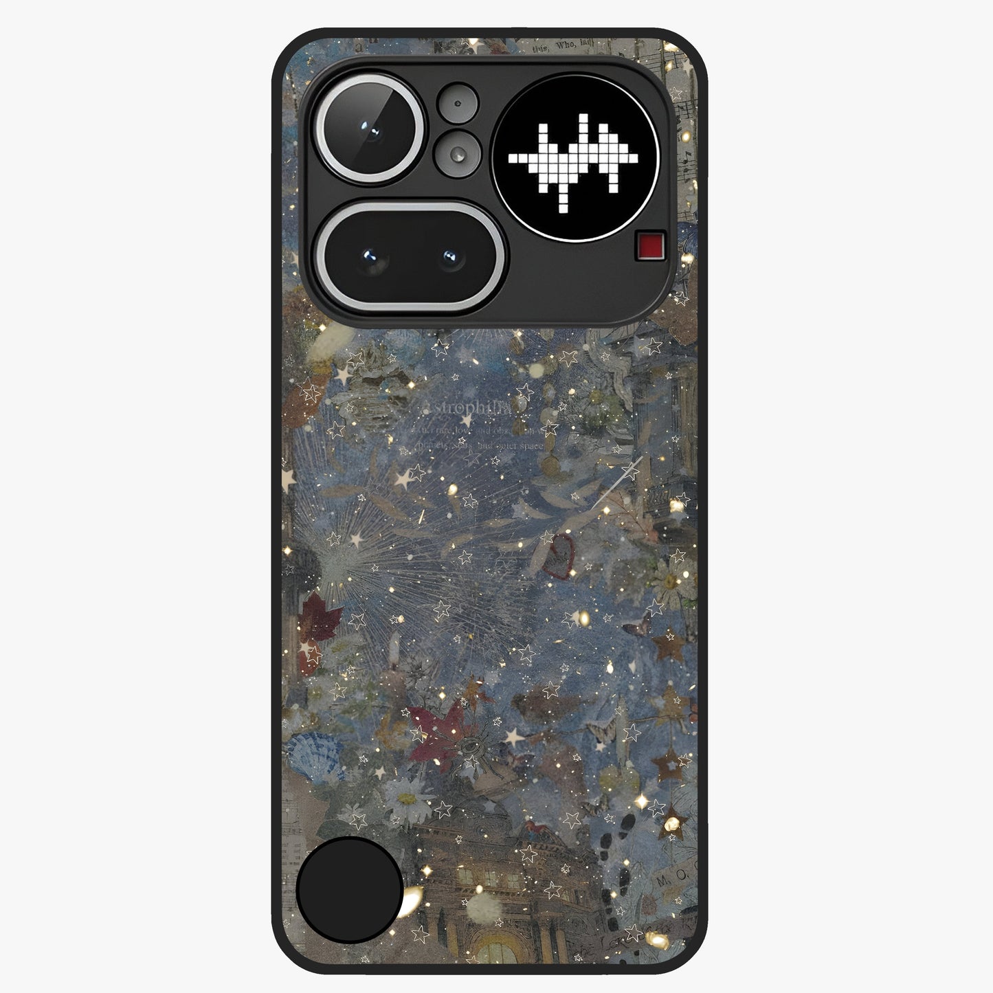 Aesthetic Astrolophia Glass Case showing flat back view with dreamy aesthetic design and glossy glass finish.