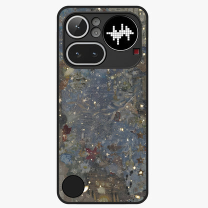 Aesthetic Astrolophia Glass Case showing flat back view with dreamy aesthetic design and glossy glass finish.