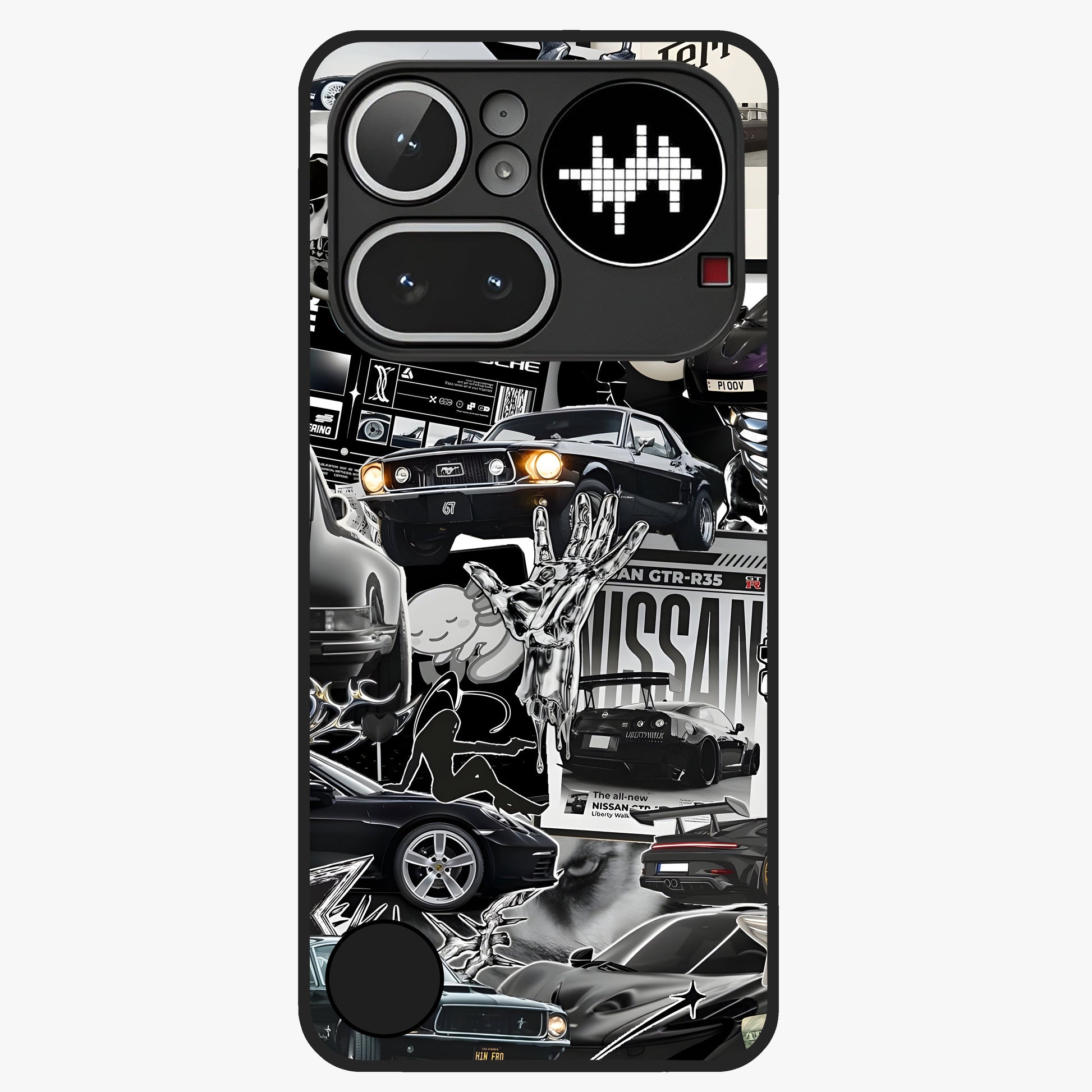 Aesthetic Dark Love Glass Case showing flat back view with dark romantic artwork and glossy glass finish.