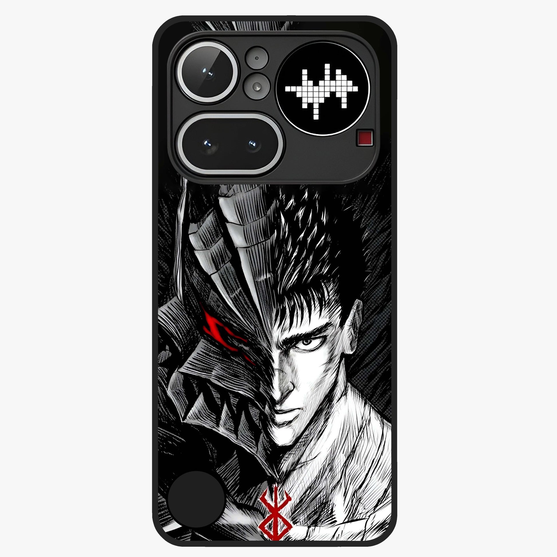 Berserker Blood Oath Glass Case showing flat back view with fierce warrior inspired artwork and glossy glass finish.