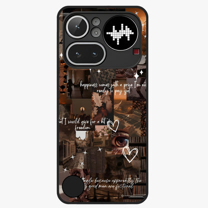 Bittersweet Aesthetic Chaos Glass Case showing flat back view with artistic chaotic aesthetic design and glossy glass finish.