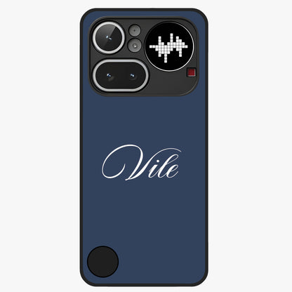 Blue Background Personalized Custom Name Glass Case showing flat back view with minimal blue background and custom name design.