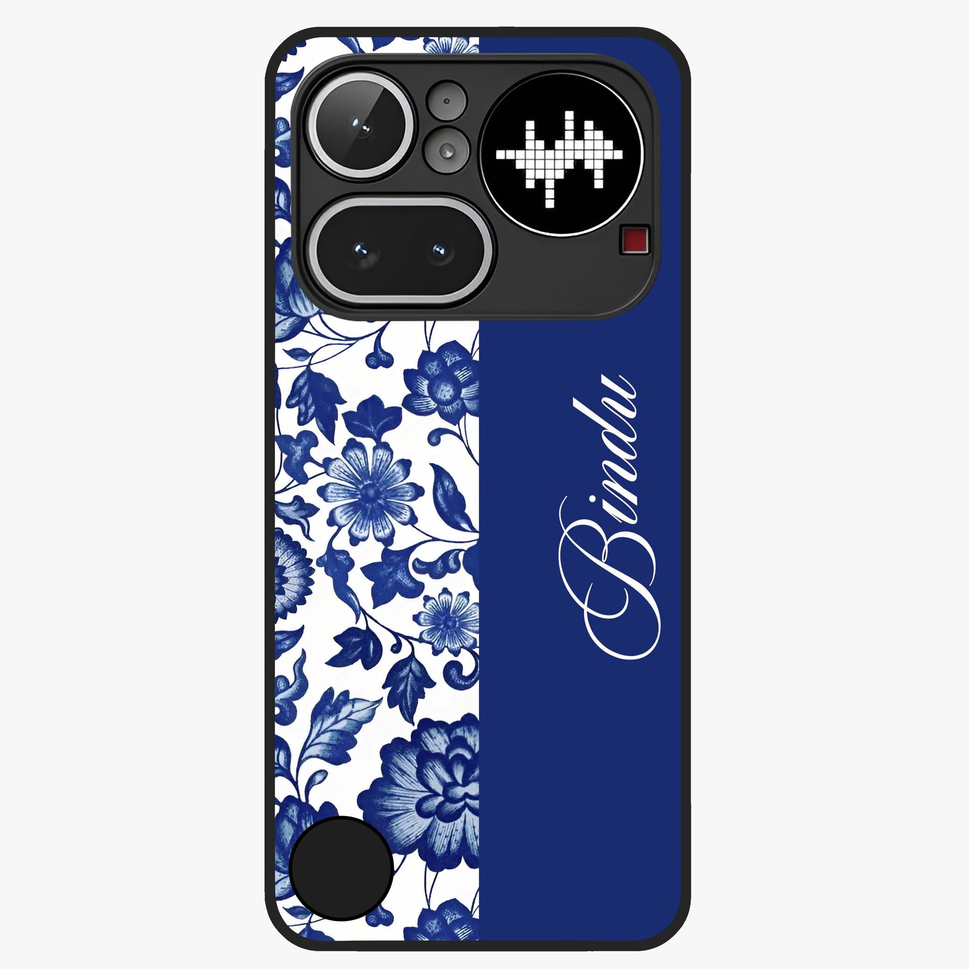 Blue Vintage Floral Pattern Glass Case upright view showcasing timeless floral illustration with vintage inspired style.