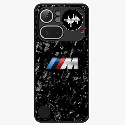 Carbon Speed Mark Glass Case showing flat back view with sporty carbon pattern artwork and glossy glass finish.