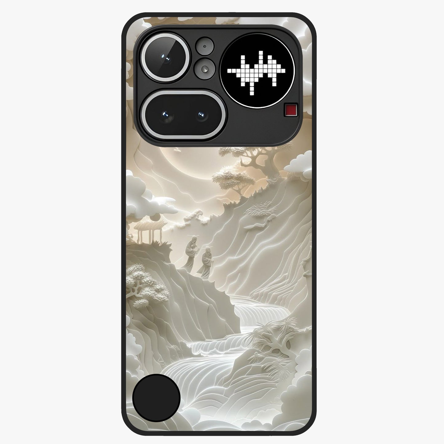 Celestial Origami Glass Case showing flat back view with artistic origami inspired celestial artwork and glossy glass finish.