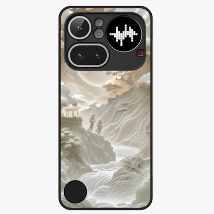 Celestial Origami Glass Case showing flat back view with artistic origami inspired celestial artwork and glossy glass finish.