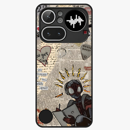 City Dream Sketch Glass Case showing flat back view with artistic city skyline sketch artwork and glossy glass finish.
