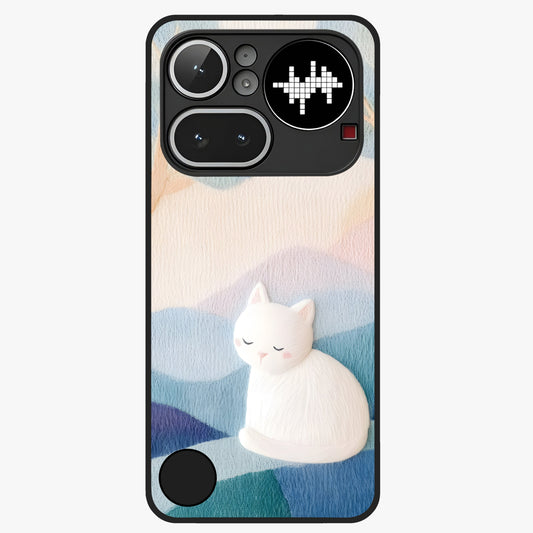 Cotton Dream Cat Glass Case showing flat back view with soft dreamy cat artwork and glossy glass finish.