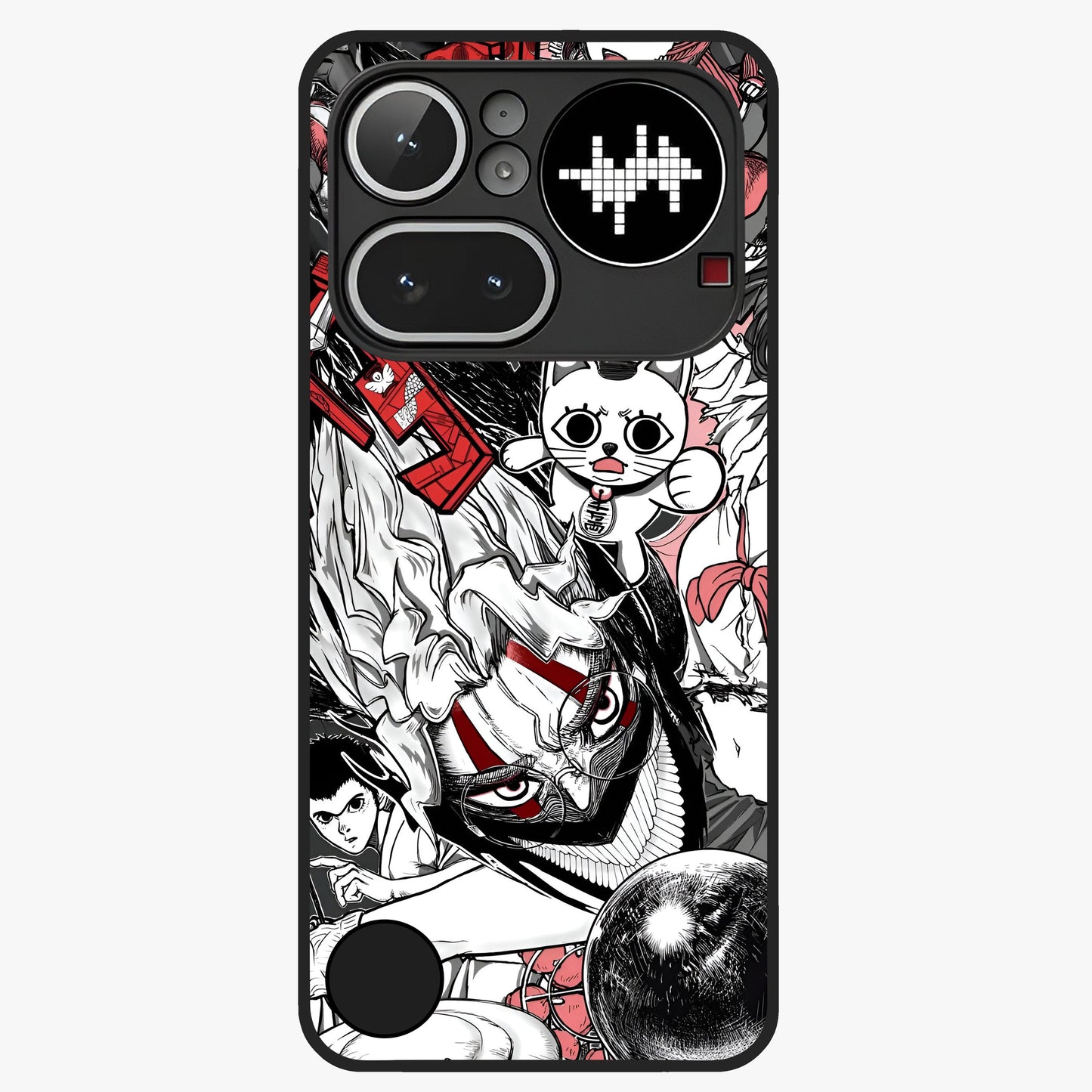 Crimson Chaos Panel Glass Case showing flat back view with bold crimson abstract artwork and glossy glass finish.