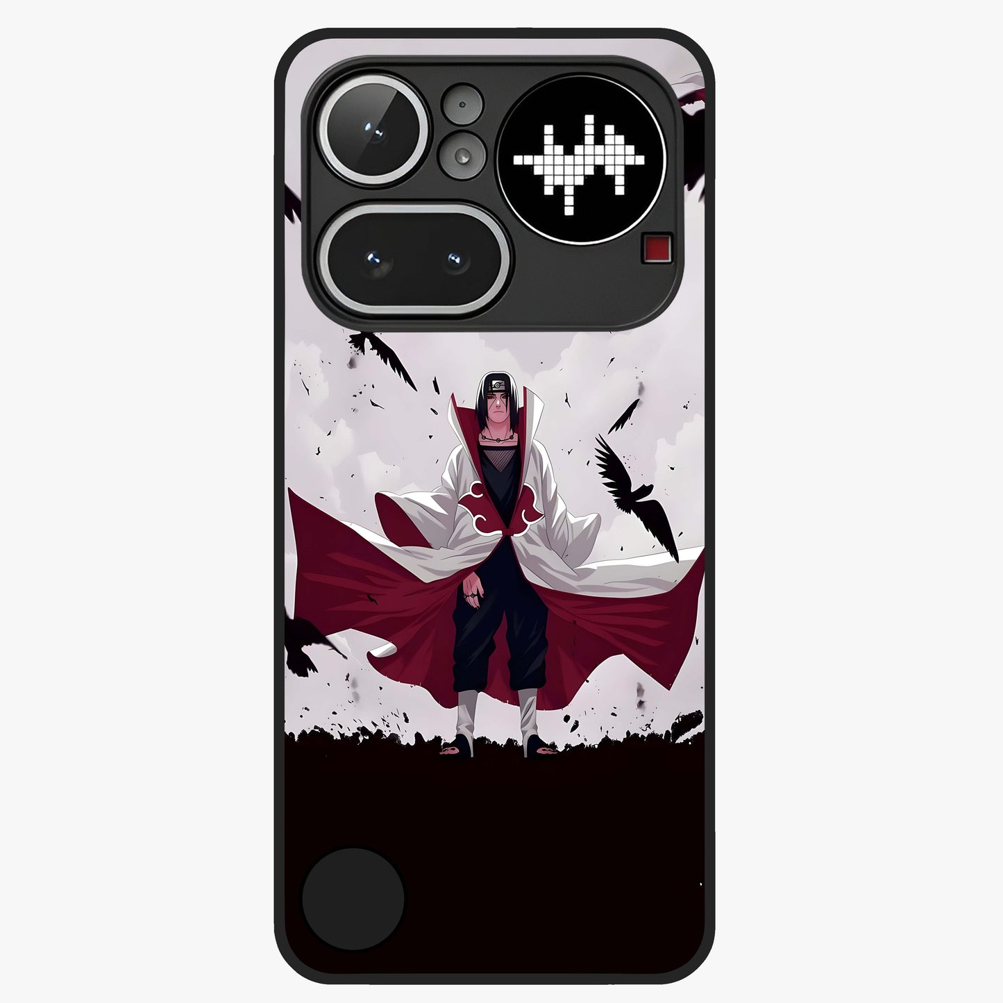 Crimson Crow Ascension Glass Case showing flat back view with mystical crow artwork and glossy glass finish.