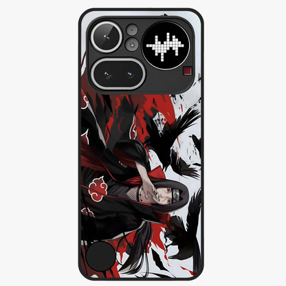Crimson Crow Illusion Glass Case showing flat back view with artistic crow illusion artwork and glossy glass finish.