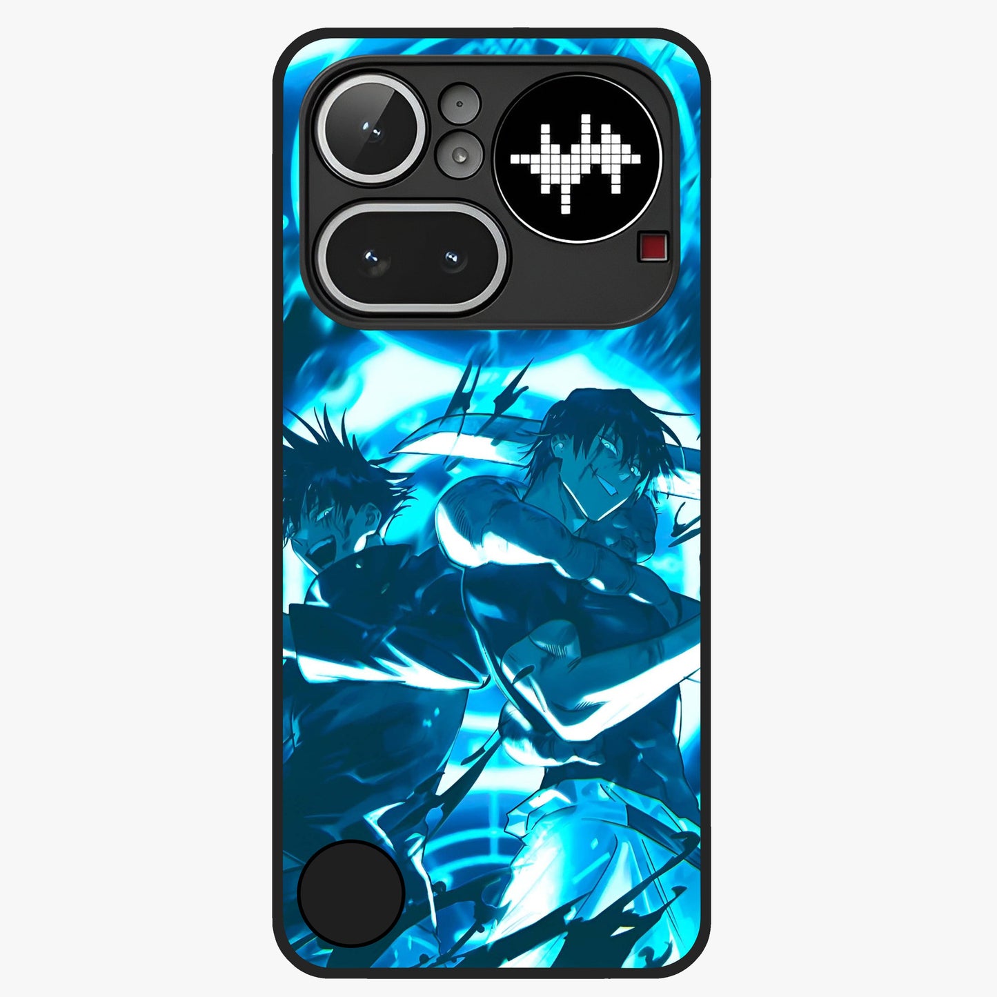 Cursed Energy Clash Glass Case showing flat back view with intense cursed energy artwork and glossy glass finish.