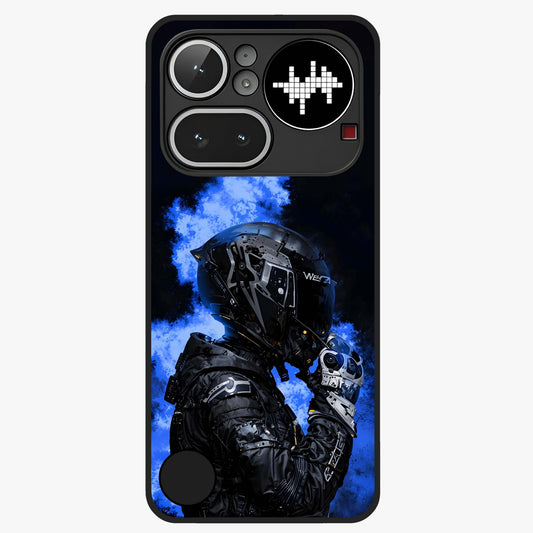 Cyber Sentinel Protocol Glass Case showing flat back view with futuristic cyber themed artwork and glossy glass finish.