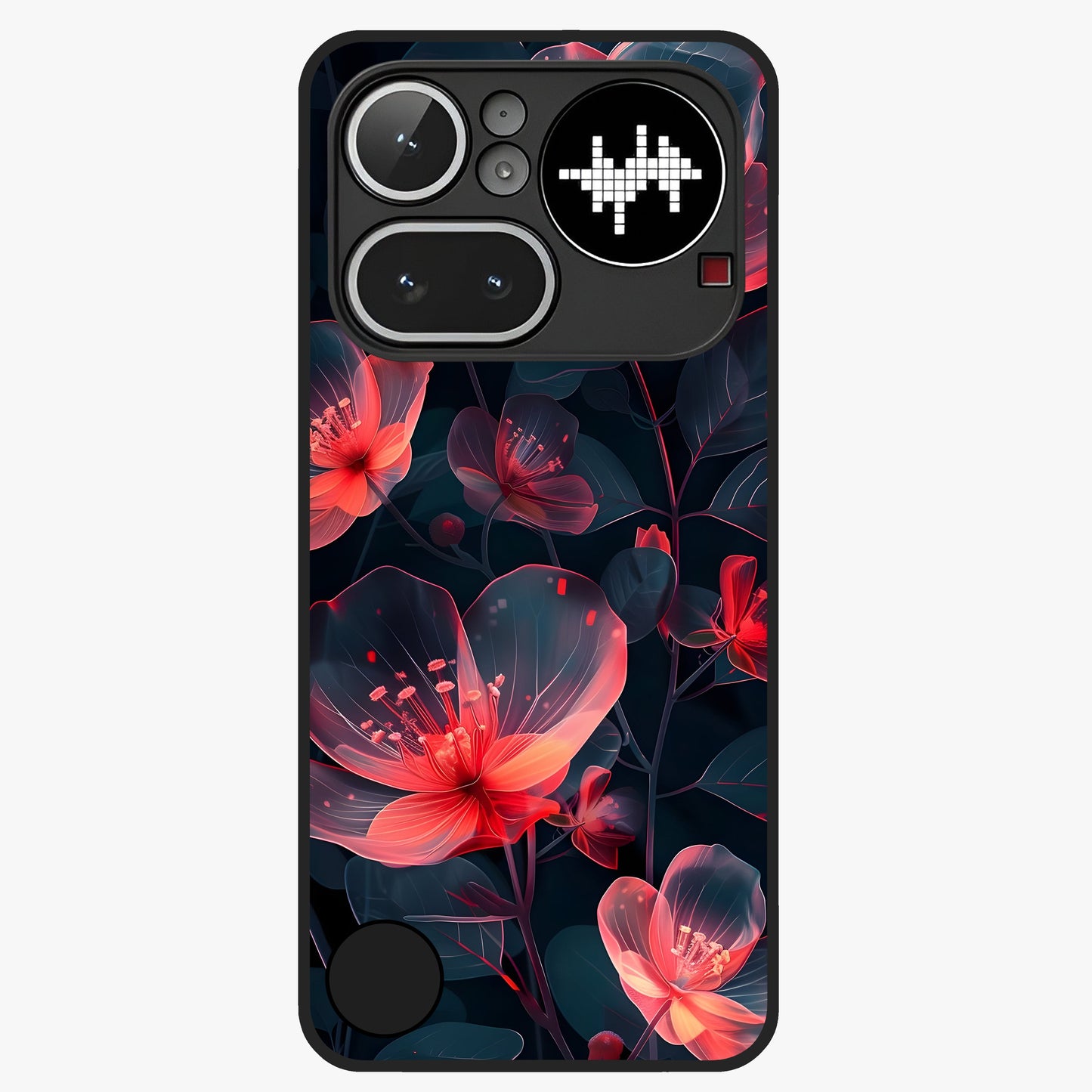 Dark Shade of Flower Glass Case showing flat back view with elegant dark floral artwork and glossy glass finish.