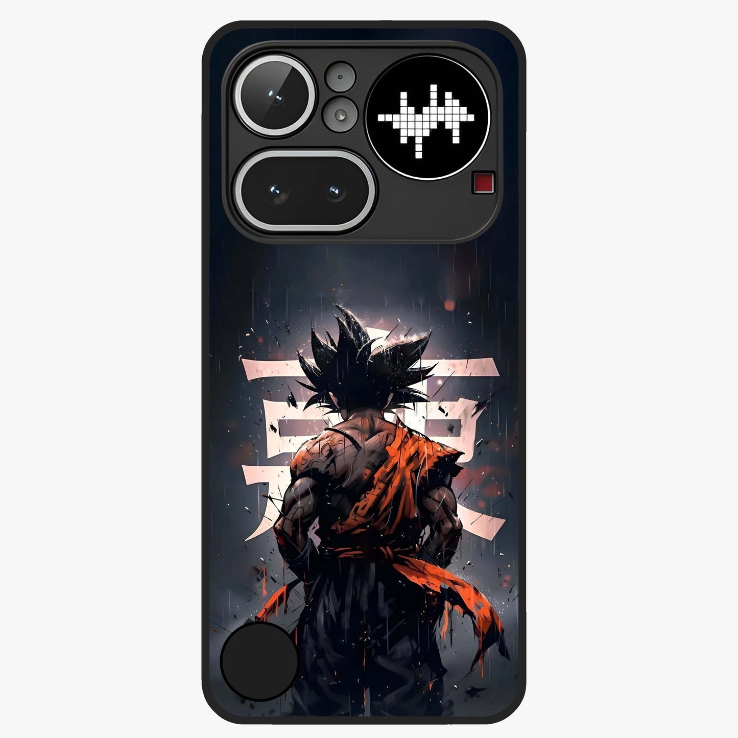 Dark Warrior In Rain Glass Case showing flat back view with warrior artwork in rainy atmosphere and glossy glass finish.