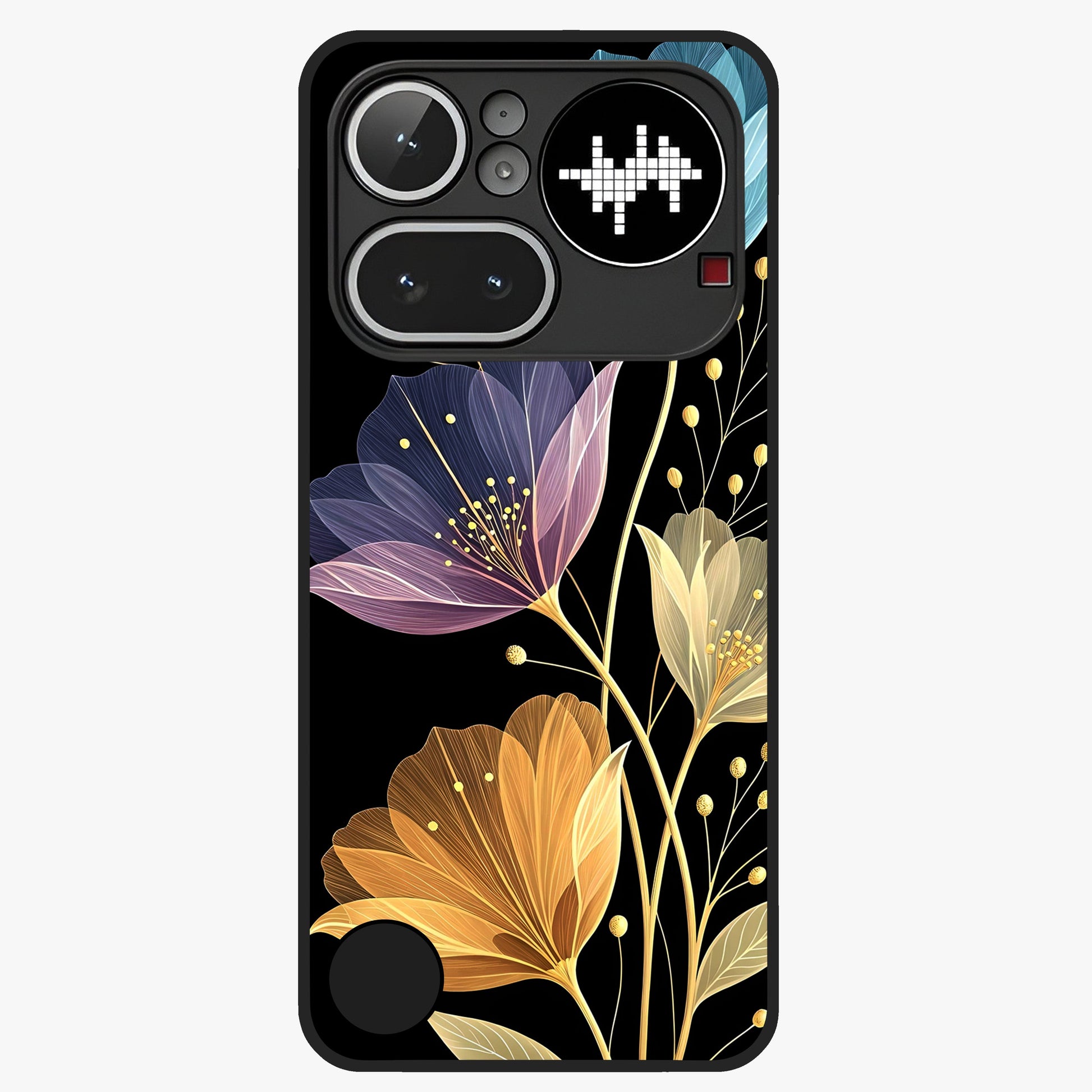 Delicate Multicolor Flowers Glass Case showing flat back view with vibrant floral artwork and glossy glass finish.