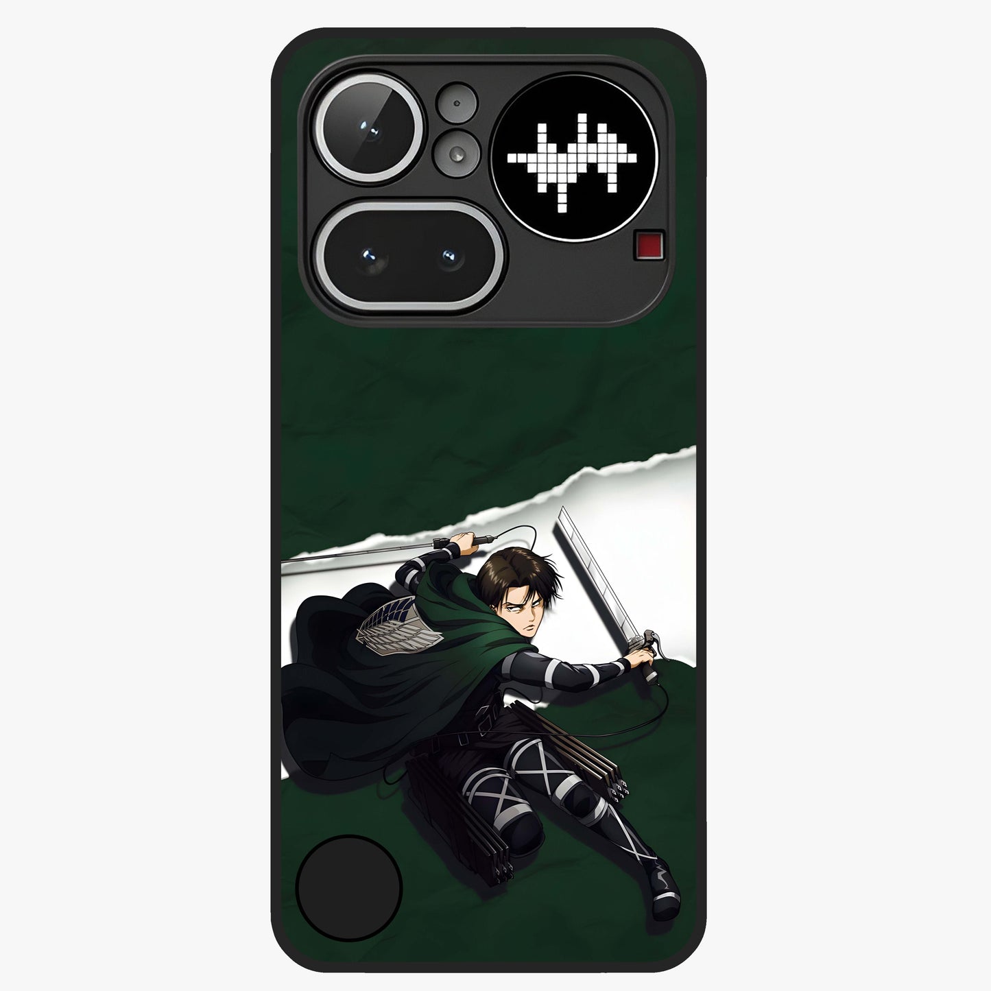 Emerald War Vanguard Glass Case showing flat back view with powerful warrior themed artwork and glossy glass finish.