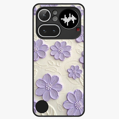 Floral Wall Art With Purple Flowers Glass Case showing flat back view with purple flower artwork and glossy glass finish.