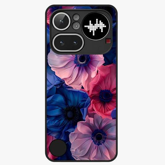 Flower Paper Art Pattern Glass Case showing flat back view with paper cut style floral artwork and glossy glass finish.