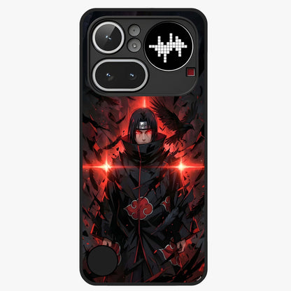 Focused Blade Discipline Glass Case showing flat back view with warrior sword themed artwork and glossy glass finish.