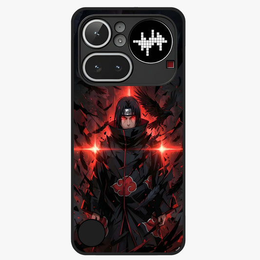 Focused Blade Discipline Glass Case showing flat back view with warrior sword themed artwork and glossy glass finish.