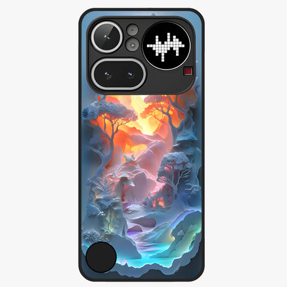 Glow Forest Portal Glass Case showing flat back view with glowing forest portal artwork and glossy glass finish.