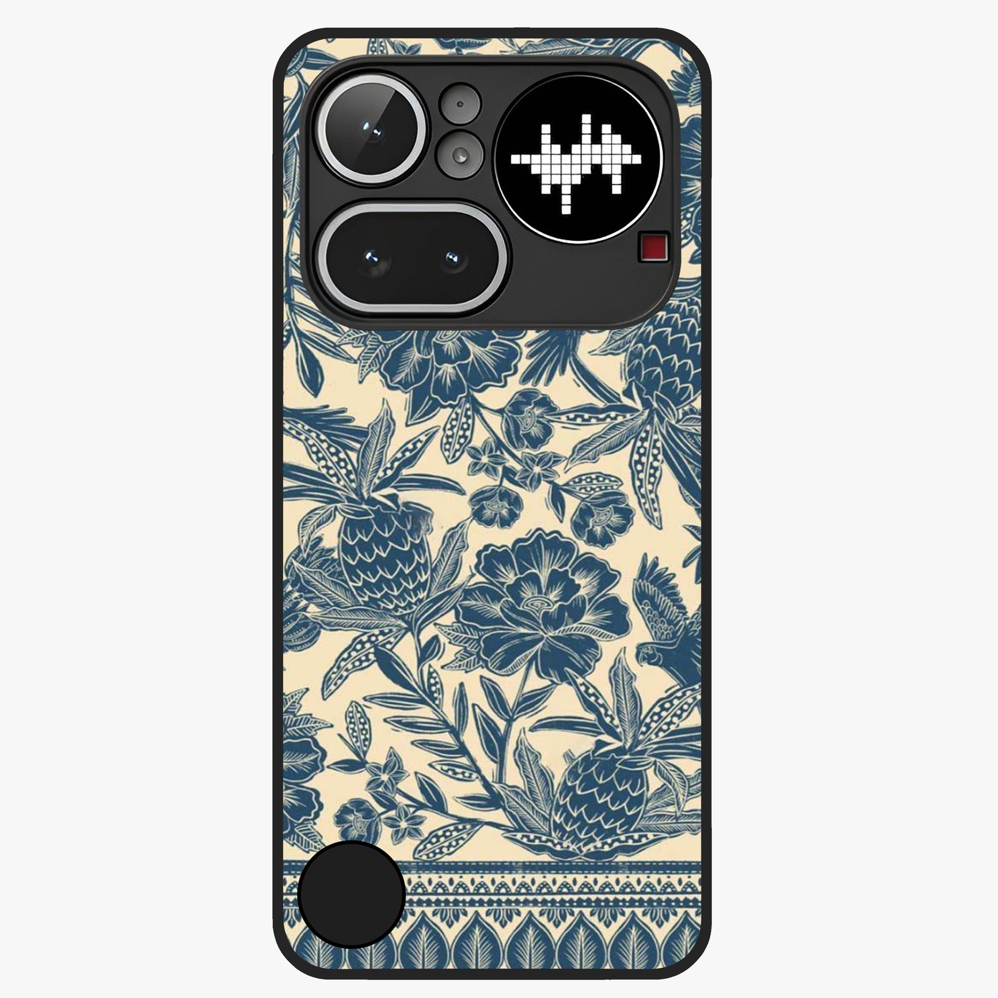Heirloom Wild Bloom Glass Case showing flat back view with vintage inspired wild flower artwork and glossy glass finish.