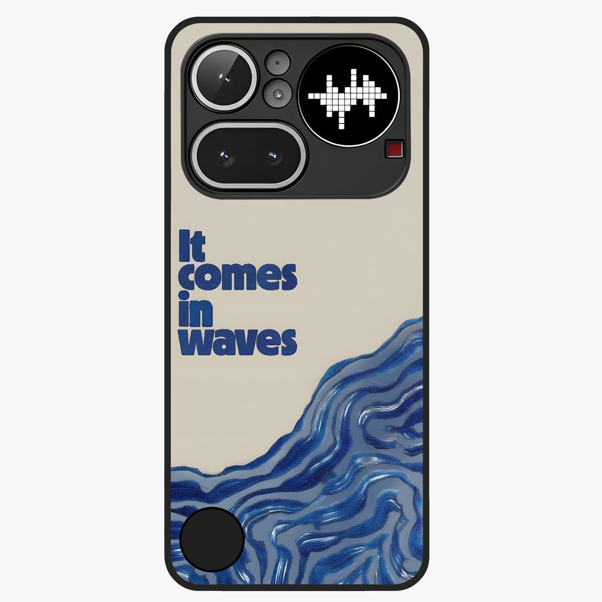 It Comes In Waves Quote Glass Case showing flat back view with inspirational wave themed quote artwork and glossy glass finish.